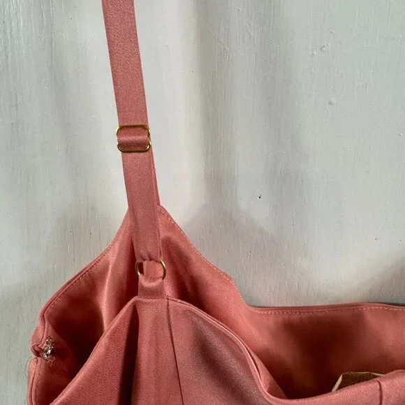 Mestiza New York Pink Satin Floral Appliqué Ruffle Gown Size 8